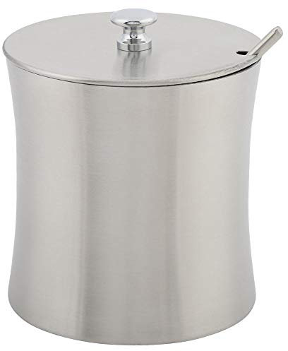 HERCHR 400 ml Edelstahl-Zuckerdose Salzbehälter mit Deckel und Löffel Edelstahlbehälter für Küche
