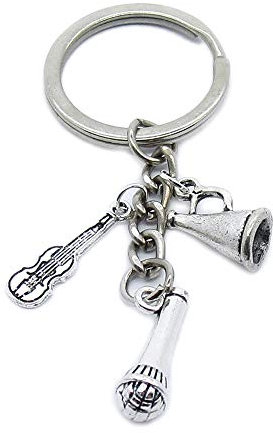 JH4O8I Schlüsselanhänger, Schmuckverschlüsse, für Mikrofon, Violine, Lautsprecher, Trompete, Lautsprecher silberfarben antik-optik