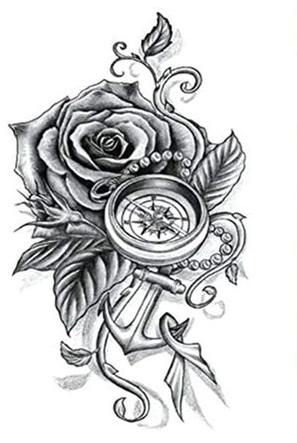 EROSPA® Tattoo-Bogen temporär/Sticker - Rose Kompass Anker - Wasserfest - 15 x 21 cm