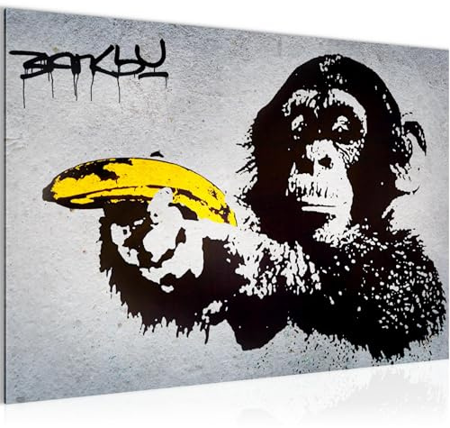 Runa Art Bild Monkey Banana Gun Modern Wandbilder Loft Wohnzimmer 1 Teilig - Made In Germany - Street Art Graffiti Grau Flur 302815a