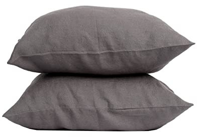 My Linen Home Kissenbezug 40x80 Leinen 2er Set | Hochwertiger Kopfkissenbezug in Dunkelgrau | 100% Stonewashed Leinen Bettwäsche | Made in EU | Antiallergisch & Hautverträglich
