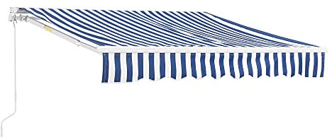 [en.casa] Tenda da Sole a Muro con Bracci Estensibili e Manovella 250 x 200 cm (LxP) Tettuccio Parasole con Protezione Raggi UV - Blu/Bianco