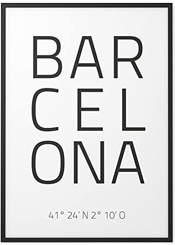 Papierschmiede® Geo Poster Koordinaten Barcelona, A4 Stadt Poster als Wanddeko für Wohnzimmer Schlafzimmer Küche Esszimmer, Spanien Katalonien, Bild ohne Rahmen