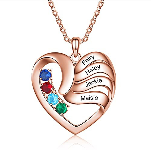 ALBERTBAND Collana Personalizzata in Argento 925 Ciondolo a Cuore con Nomi Incisione Collana per Donna Madre Figlia Regalo per Festa Della Mamma San Valentino (oro rosa-4pietre)