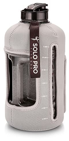 solo-pro master your game POWER KEG WATER BOTTLE 2.2 LITRE INSULATED SLEEVE TIME TRACKER EXERCISE FITNESS GYM YOGA (GREY)