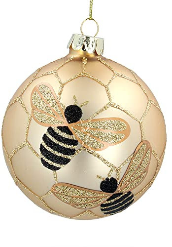 Gisela Graham Gold Glaskugeln mit Biene und Wabe, 2 Stück, Weihnachtsbaumschmuck, Glaskugel, Glas, Weihnachten