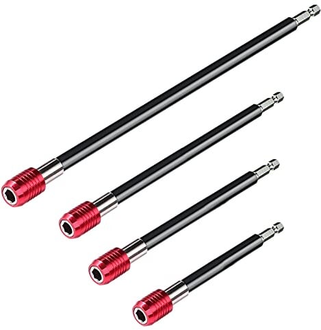 MWELLEWM Drill Bit Extension Set, 4Pcs Magnetic Drill Screwdriver Bit Holder Bar Chuck Adapter Extender 1/4 inch Hex Quick Release Bit Holder for Impact Driver Screws Nuts Drill