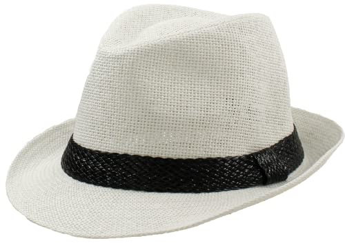 Sombrero Paja de Papel Hombre Mujer Gorra Panamá Verano Playa de ala Corta Moda Unisex 57/58CM (58, Blanco)