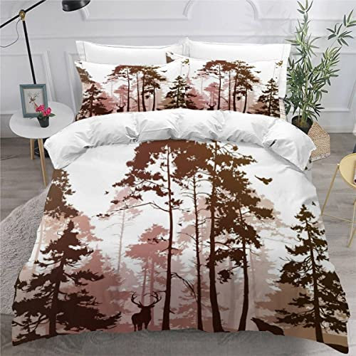 TAOLU Hirsch Wolf Wald Bettbezug 155x220 Bettwäsche-Set 100% Mikrofaser Bettbezüge mit Reißverschluss und 2 Kissenbezug 80x80 cm Tier Bettwäsche 155x220 für Teenager Jungen Mädchen