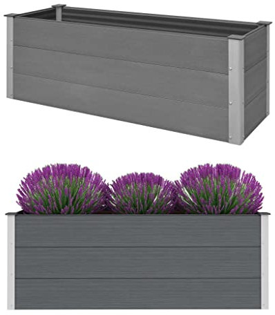 KOIECETA Hochbeet Pflanzkübel Gartenbeet Blumenbeet Pflanzkasten Kräuterbeet Blumenkasten Pflanzkasten Gemüsebeet Pflanzbeet WPC Grau (150x50x54cm)