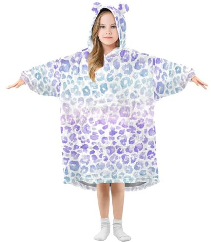 Übergroße Decke Hoodie für Kinder Erwachsene Mädchen Jungen, Fleece Hoodie Decke Rose Gold Leopard Super Warm Plüsch Tragbare Decke Hoodie Sweatshirt mit geräumiger Tasche, Klein, Leopard 103, L