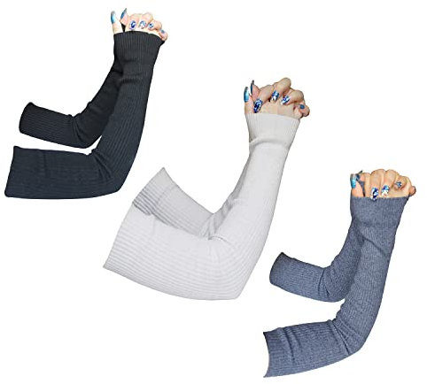 Share Maison Armstulpen für Damen, Wollstrick, Kaschmir, lange fingerlose Armstulpen, 50 cm, Winterhandschuhe, 31 – 3 Paar (schwarz + weiß + grau), Medium