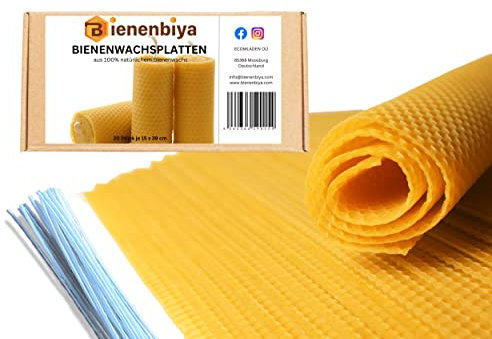 100% Reine Bienenwachsplatten (18 STK. - 19,5x39,5 cm) 1.4 kg, Mittelwände Zander für Imker Rähmchen, Kerzenherstellung und zum Basteln, varroazid-frei Bienenwachsplatten aus natürlichem Bienenwachs