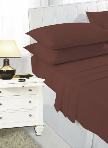 Easy Care NON IRON 4FT SMALL DOUBLE/DOUBLE Fitted Sheet Polycotton Bed Mattress Cover & PILLOW PAIR (Brown, Double Fitted Sheet Only)