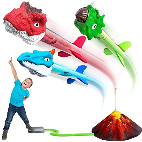 Dino Raketen Spielzeug für Kinder - Outdoor Spielzeug ab 5 Jahre Jungen & Mädchen - Luftdruck Rakete Spielzeug, Garten Spielzeug Kinder Draußen, Dinosaurier Spielzeug Geschenke für Kinder
