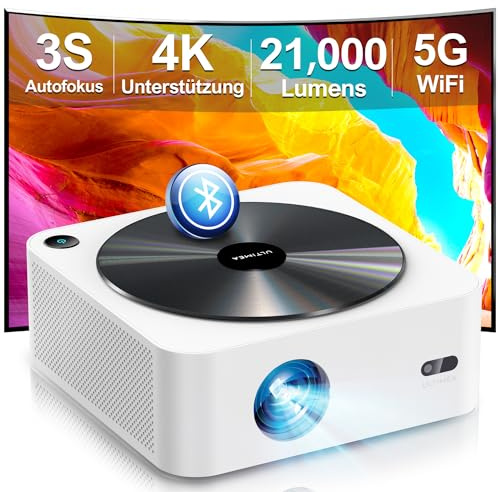 Ultimea Proiettore 4k Supportato con Auto Focus/Keystone, Videoproiettore Full HD 1080P Nativo Home Cinema (Bianco Avorio)