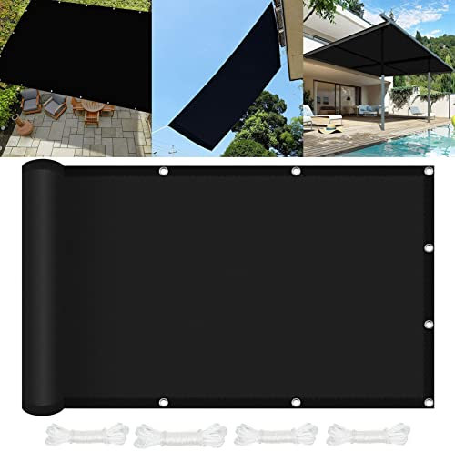 Sonnensegel Wasserdicht Rechteckig 3 x 4 m UV-Schutz Windschutz Markise Zaun mit Kostenlosem Seil für Balkon Terrasse Garten Outdoor, Schwarz