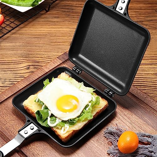 Homepatche Doppelseitiger Bratpfanne Quadratische,Antihaft Pfanne Doppelseitig Mit Anti Verbrühungsgriffen,Ungemustert Aluminium Toastpfanne für Toaster Frühstück Camping