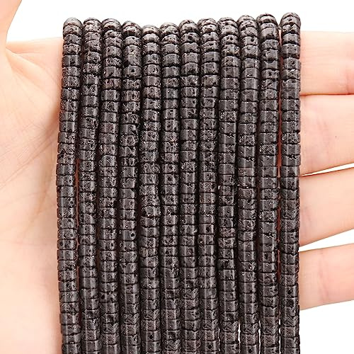 150PCs Natural Lava Stone Spacer Beads, Loose Semi Precious Flat Round Gemstone Heishi Disc Stone Beads for Beading Jewelry Making 4mm*2mm 38cm