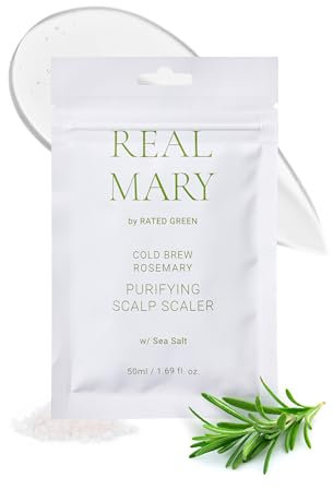 RATED GREEN Real Mary Cold Brew Rosmarin Purifying Scalp Scaler mit Meersalz | Menthol | Tiefenerfrischende Maske für fettige, schuppige Kopfhaut | Koreanische vegane Formel | 50 ml (5 Stück)