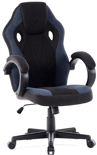 SENSE7 Gaming Stuhl Prism, ergonomischer Gaming Sessel, Gaming Chair mit Wippfunktion, Gepolsterte Armlehnen, Stoff Bürostuhl bis 120kg, PC Stuhl Schwarz-Blau