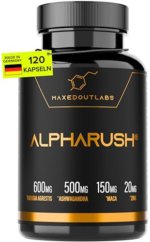 Alpharush | Männer Komplex mit Maca (20:1) | Hochdosiert mit Tribulus Terrestris, Ashwagandha und Fadogia Agrestis | Maca Kapseln Männer | Alternative zu Tongkat Ali | 120 Kapseln Men Macca Booster