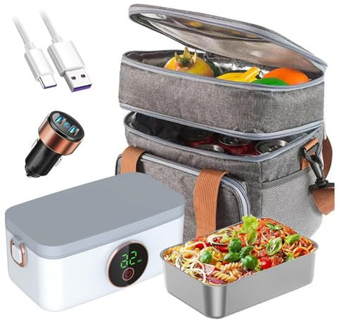 Heated Lunch Box Rechargeable and Cordless, Heated Lunch Box Portable and Battery Powered 16000mAh, Heating Lunch Box