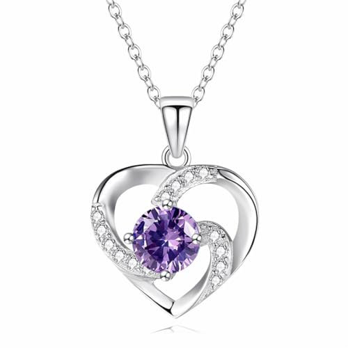 MenYiYDS - 1 PIECE 925 STERLING SILVER NECKLACE, LOVE, HEART, ROSE GOLD PLATED, BIRTHSTONE PENDANT, LADIES NECKLACE, JEWELLERY GIFT WITH 5A ZIRCONIA