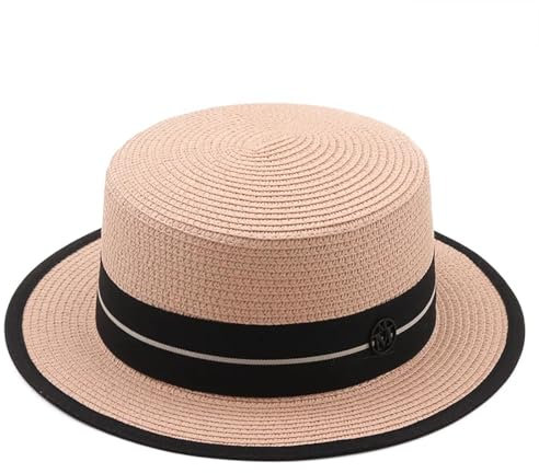 SOYNIA Sonnenhut Strohhut Hut Damen Strand Hut Breite Seite Weiblich Casual Hut Lady Klassisch Flat Bowknot Sonnenhut Damen Adult55-58Cm Rosa