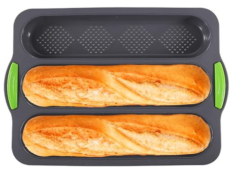 WIGUROE Silicone Baguette Pan - 3 Loaf French Bread Mould, Perforated Molds, DIY Breadstick Cake