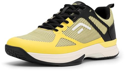 FitVille Herren Tennisschuhe Extra Weit Sportschuhe rutschfeste Hallenschuhe Atmungsaktive Badminton Schuhe Bequeme Fitnessschuhe Sneaker für Breite Füße,Gelb mit Schwarz,44 EU,Weit