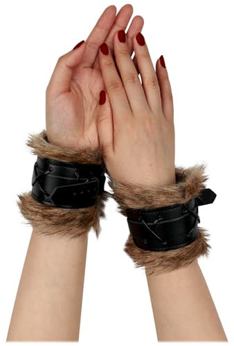 keland 1 Paar Wikinger Pelz Leder Armschienen Armschutz Mittelalter Armbänder für Damen Herren (X-Schwarz)