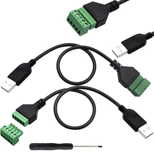 RUNCCI-YUN Cavo USB 2.0 A con morsettiera a vite USB 2.0 A maschio a 5 pin/vie femmina bullone vite con terminali schermati, cavo convertitore tipo innestabile (2 pz maschio 30 cm)