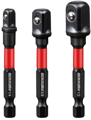 Geinxurn 3Pcs Impact Socket Adapter Set,1/4 3/8 and 1/2 Drive, 3Inches Extension Bit with Holder, Adapt Your Power Drill to High Torque Impact Wrench