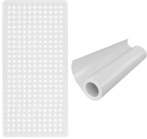 Gorilla Grip Patented Bath Tub Shower Mat and Two Way Sun Blocking Window Privacy Film, Mat Size 35x16, Washable, Film Size 11.8x78.7, Peel and Stick, Both Color White, 2 Item Bundle