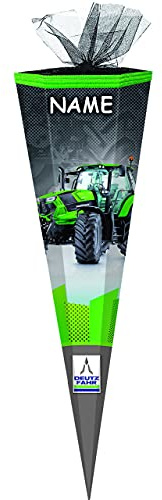 alles-meine.de GmbH Schultüte - mit 3D Glitzer - Effekt ! - Traktor & Landmaschine - Deutz - 50-85 cm - Größe wählbar - eckig - incl. Name - Tüllabschluß - Zuckertüte - mit..