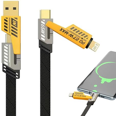 Fast Charging Cable Dual Head Type c Data USB Multi Charger Cable Fast Charging With USB C/USB A Ports for iPhone/iPad/Samsung