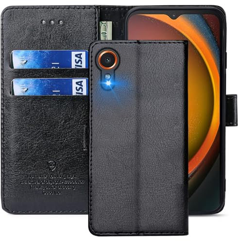 FMPCUON Cover per Samsung Galaxy Xcover 7,Cover in Pelle Galaxy Xcover 7,Flip Wallet Case Custodia in Pelle PU Premium,con Magnetica a Scatto per Samsung Galaxy Xcover 7,Nero