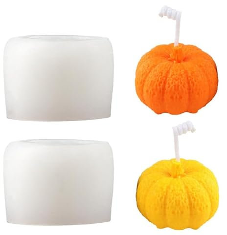 2 Pièces Moules à Bougies Citrouille 3D en Silicone pour Halloween, Parfumées et Savon (A)