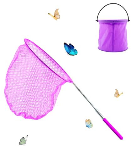 Kapokr Teleskop Schmetterlingsnetz Kescher mit Kindern geeignet Eimer Kächersieb für Outdoor Garten insect Fang Netze & Angeln Exploration (Lila)