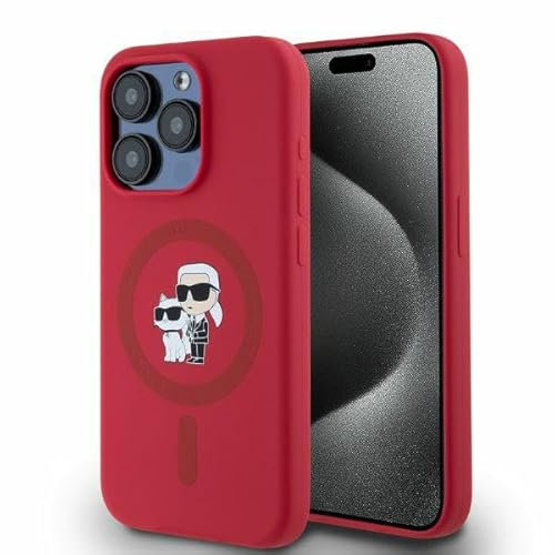 CG MOBILE Karl Lagerfeld KLHMP15LSCMKCRHR Hülle für iPhone 15 Pro 6.1 Rot hardcase Silicone Karl&Choupette Heads Ring