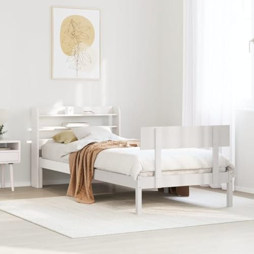 Homgoday Bett ohne Matratze Weiß 90x190 Kiefer Massivholz Möbel Deko Bett Bettrahmen Rahmen für Wohnzimmer Schlafzimmer Modell 3306606