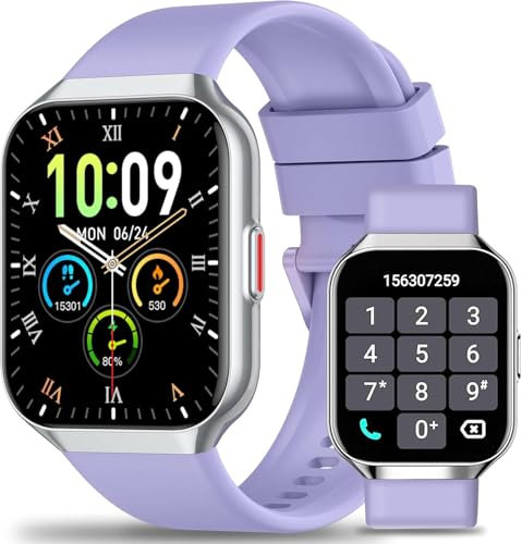 HOIFA Smartwatch Uomo Donna, 1.96 HD Orologio Smartwatch con Effettua/Risposta Chiamate, 113+ Sportive Smart Watch con 24H Cardiofrequenzimetro/SpO2/Sonno/Contapassi, IP68 Orologio Fitness (Viola)