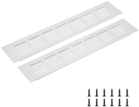 sourcing map Rectangle Ventilation Grille, Aluminum Alloy Mesh Air Vent Cover Louvered Ventilation Cover with Mounting Screws for Cabinet Shoe Closet (300x60mm/12x2, Silver Tone)