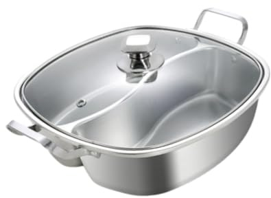 YWJLQH Hotpot mit doppeltem Geschmack, geteilter Hot Pot, Shabu-Shabu-Topf aus Edelstahl zum Grillen, mit Deckel