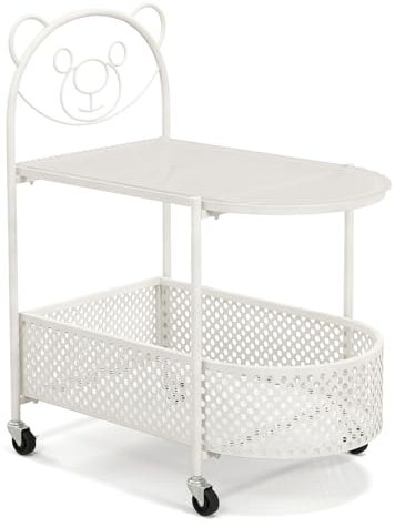Giantex Table basse à 2 niveaux avec 4 roues, chariot de service avec panier de rangement et plateau en verre trempé, table basse pour chambre, salle à manger, salon (blanc)