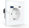 CNBINGO Schuko Steckdose mit USB A und Typ C Port, Einzel Wandsteckdose Unterputz, 16Amp Glas Steckdosen, Weiß