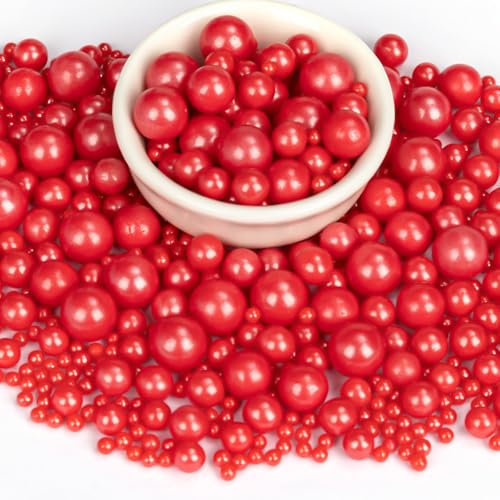 Twisweet Rot Streusel 130g, Essbare Perlenstreusel zur Kuchenverzierung, Zuckerperlen in Mischgrößen zum Backen, Cupcake-Topper für Kekse, Eis & Torten, Deko für Valentinstag, Geburtstage, Weihnachte