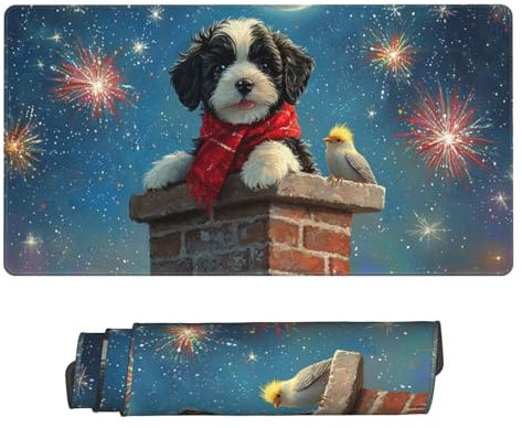 Gaming Tapis de Souris, Grand Tapis de Souris XXL 1600 x 800 x 3 mm,Oiseaux Chiens Tapis Souris pour Clavier et Bureau, avec Bords Surpiqués et Dos Antidérapant, for Gamer Gaming Accessoire D-813