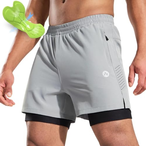 Nepest Mens Cycling Shorts 4D Padded Biking Bicycle Riding Biker Cycle MTB Mountain Bike Shorts Zip Pockets Light Grey 3XL